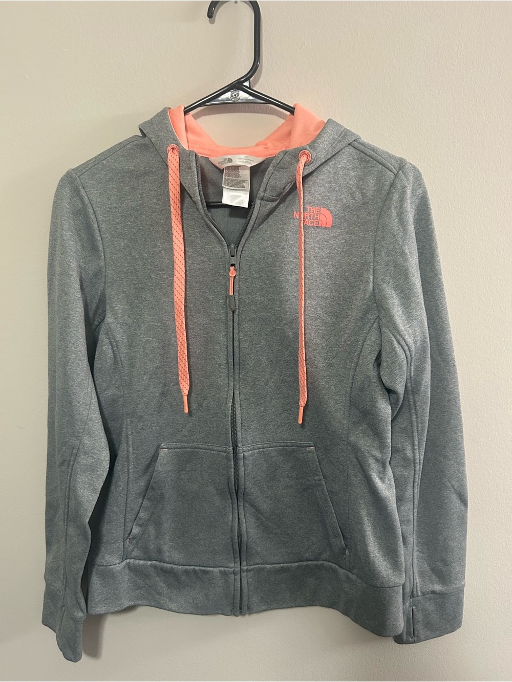 The North Face Women's Gray Zip-Up Hoodie with Coral Accents